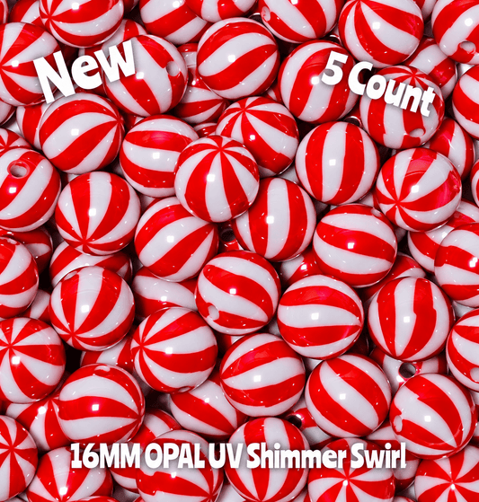 New 5 Count 16MM DIY Acrylic Beads Red Swirl Shimmer UV Craft Supplies