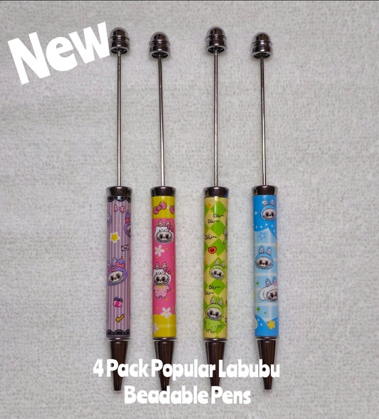 New 4 Count Labubu Plastic Beadable Pen DIY Beadable Craft Supplies