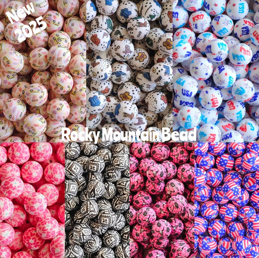 New 15mm printed silicone beads 5 count packs country- America harry potter- school bus