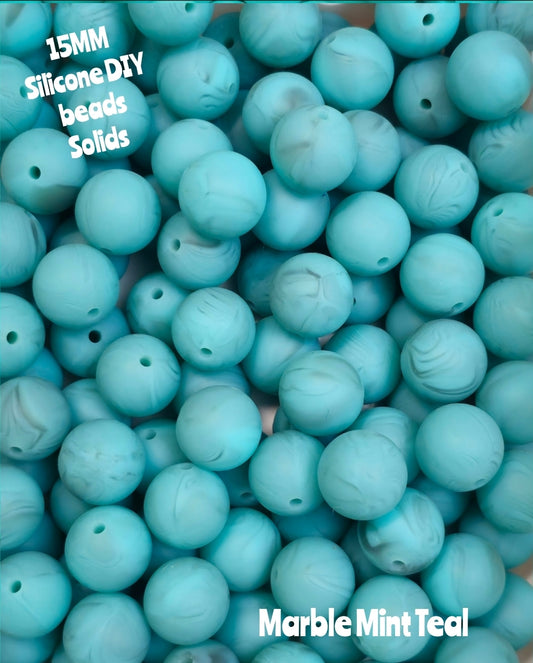 15mm DIY Silicone Beads Solids 1 Count Marbel Mint Teal