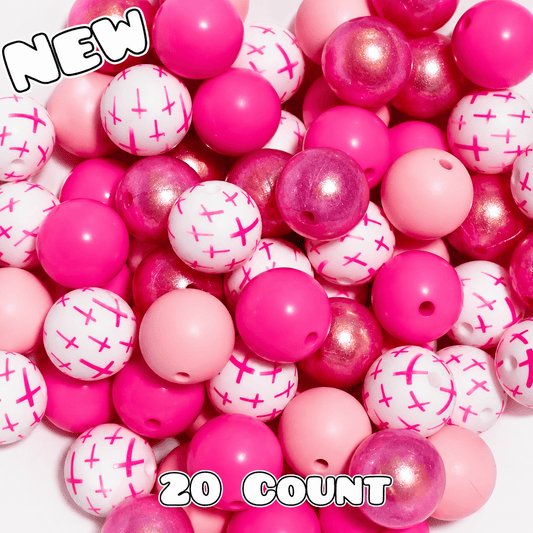 New 15mm Pink Cross SILICONE Bead Mix 20 count. DIY Bead Craft Supplies
