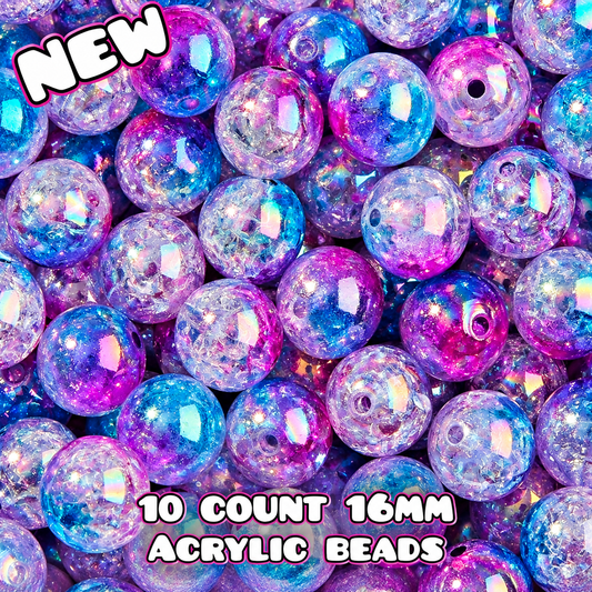 New 10 Count Acrylic 16mm Beads Multi Color Mix Crackle Ombre