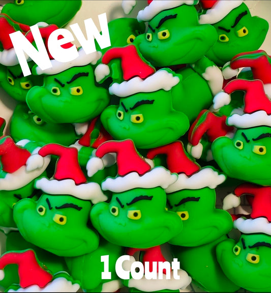 New 3D Grinch Santa Hat Christmas 1 Count Focal Bead