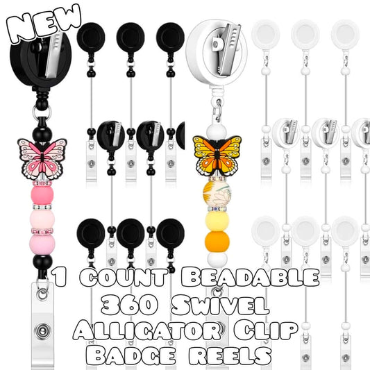 HEAVY DUTY 1 Count Beadable Badge Reels With Keychain Bar Alligator Clip