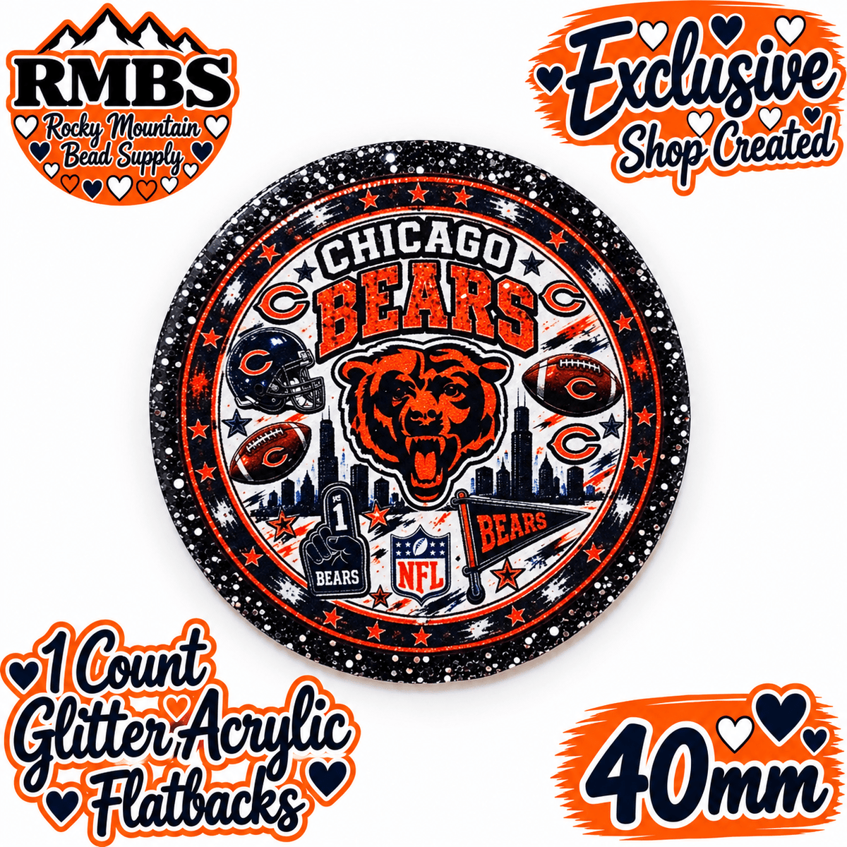 Exclusive 1 Count Custom Exclusive Glitter Acrylic Flatback 40mm BEARS