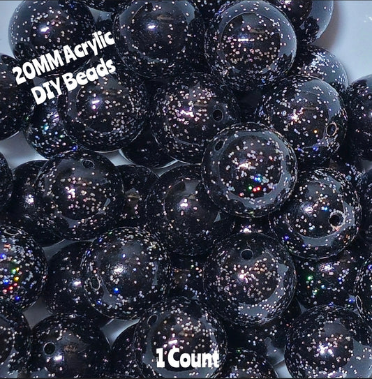 1 Count 20MM DIY Acrylic Beads Glitter Black Craft Supplies
