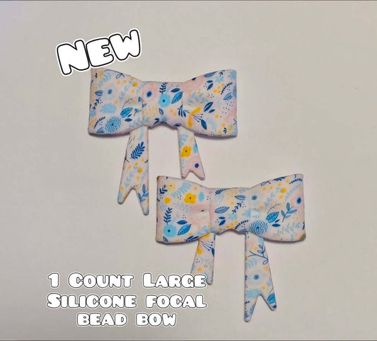 1 Count Large Silicone Printed Bow Focal Beads. Bow beadable accessories