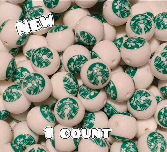 New 1 Count 15mm printed silicone beads Starbucks