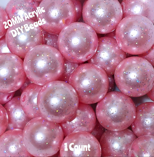 1 Count 20MM DIY Acrylic Beads Glitter Pink Craft Supplies