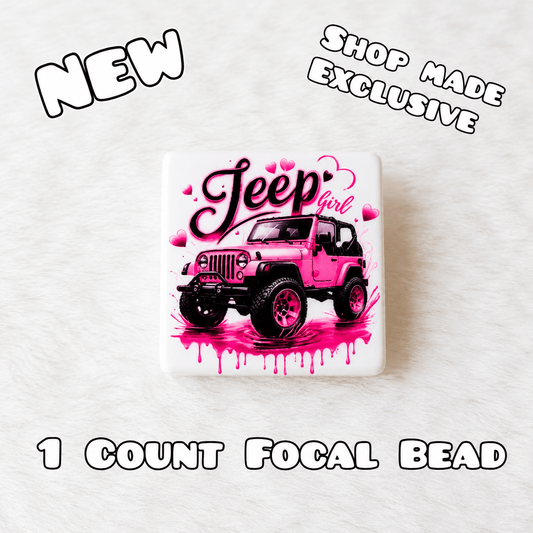 New 1 Count Focal Bead Jeep Girl. Pen is example bead only