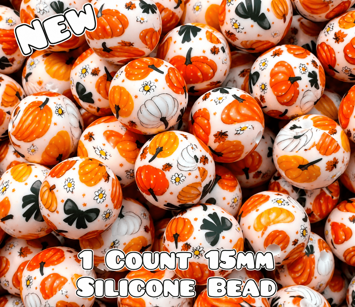 New 1 Count DIY Silicone Beads 15mm printed Pumpkin