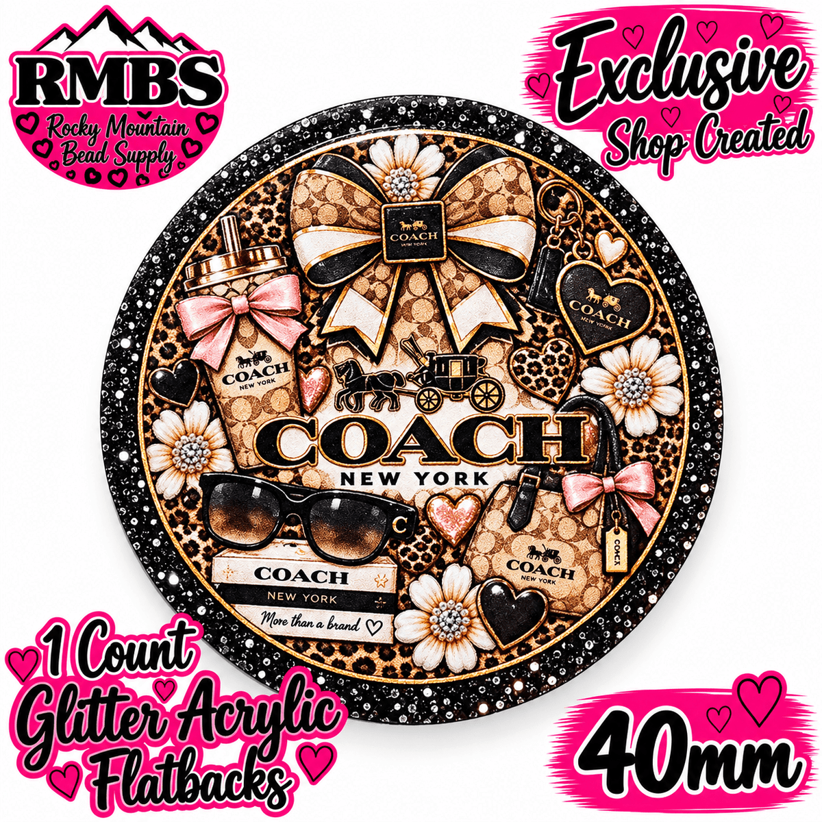 Exclusive 1 Count Custom Exclusive Glitter Acrylic Flatback 40mm COACH 1