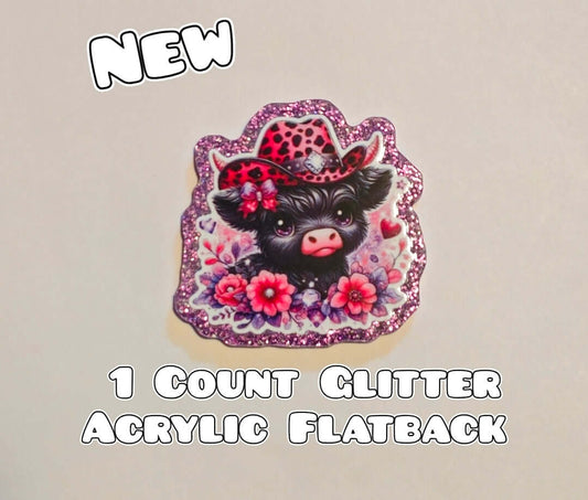 Glitter Acrylic Flatback- Acrylic Planer Resin Charm- Cow