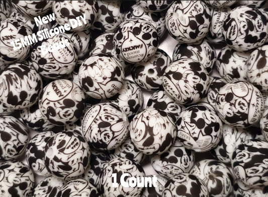 New 1 Count DIY Silicone Beads 15mm printed character cartoon mouse beadable accessories