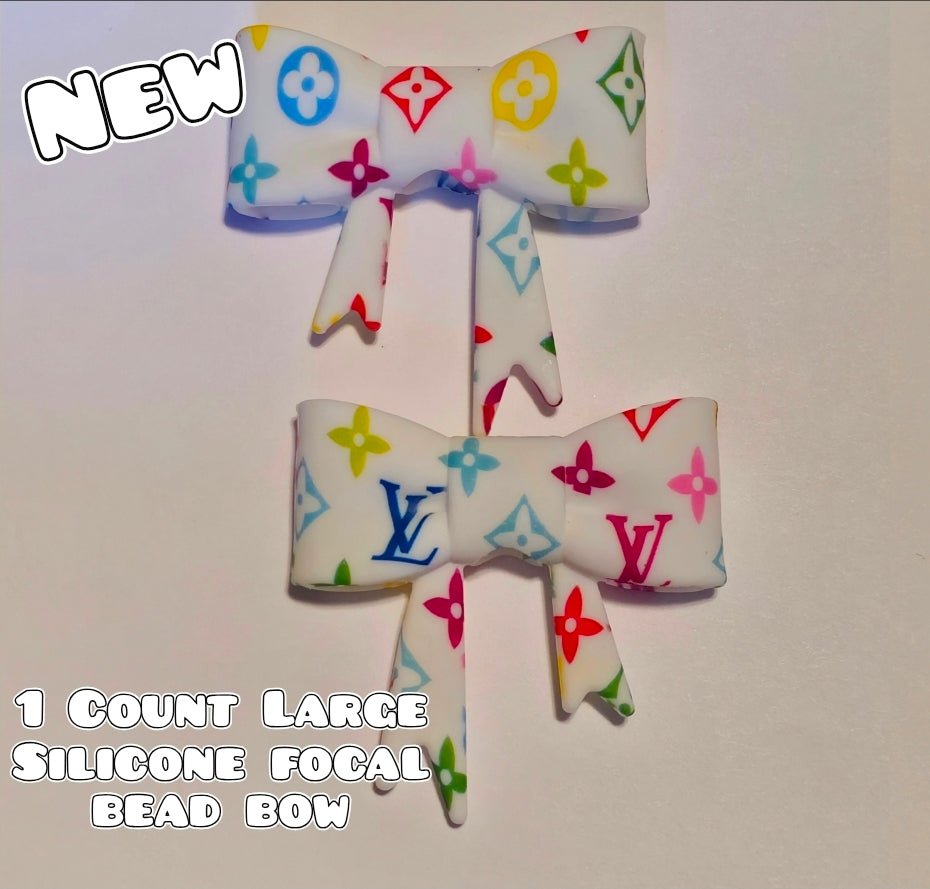 1 Count Large Silicone Printed Bow Focal Beads. Bow beadable accessories