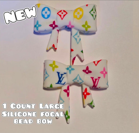 1 Count Large Silicone Printed Bow Focal Beads. Bow beadable accessories
