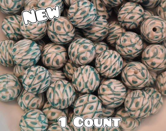 New 1 Count DIY Silicone Beads 15mm printed Emerald Basket Weeve