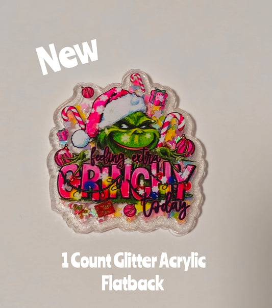 New 1 Count Glitter Acrylic Confetti Shaker Flatback Grinch