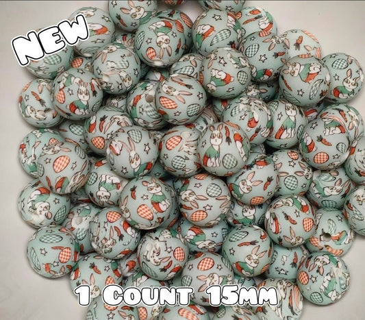 Nuevas cuentas de silicona impresas de Pascua de 15 mm, 1 unidad