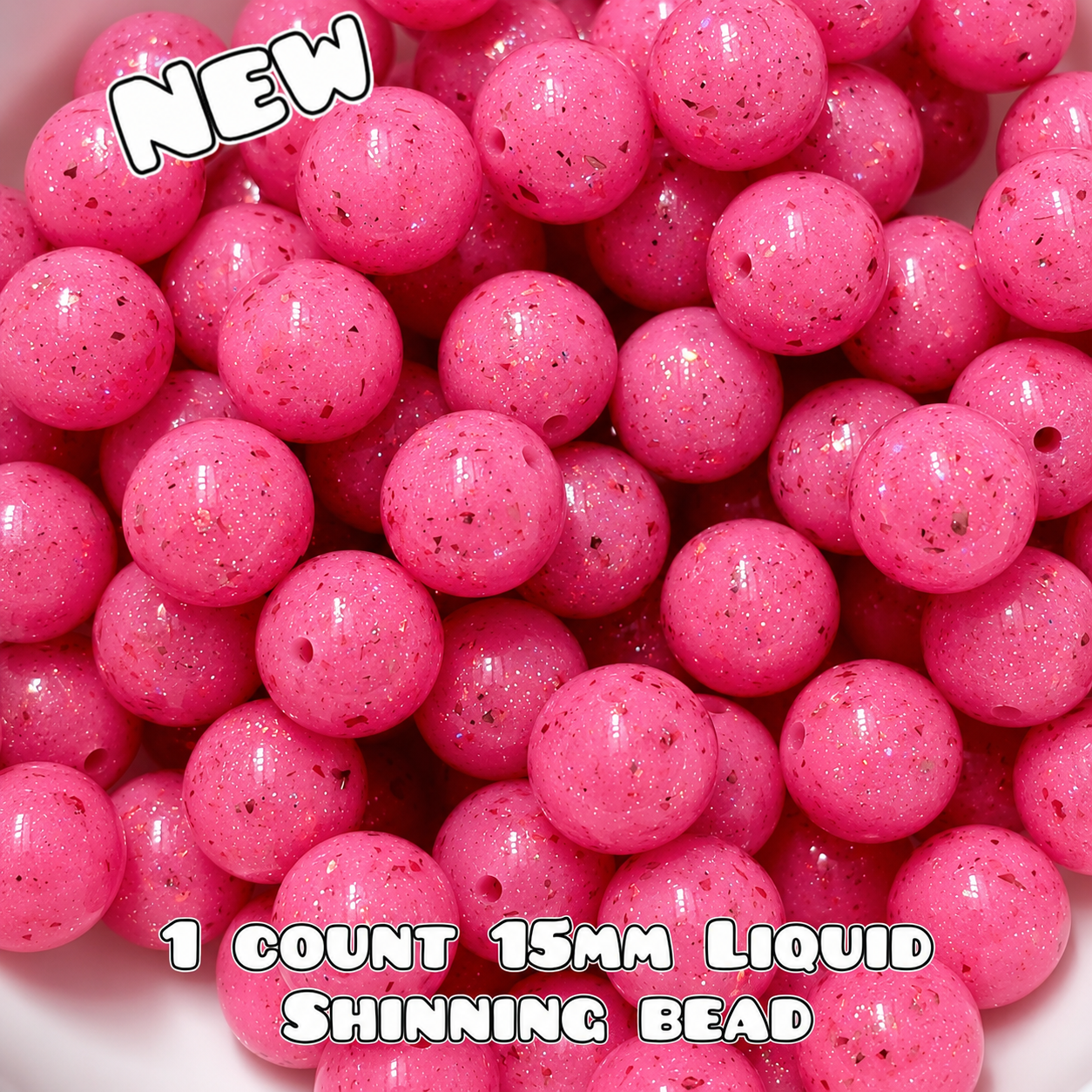 NEW 15mm DIY Silicone Beads Glitter Glossy 1 Count  Pink