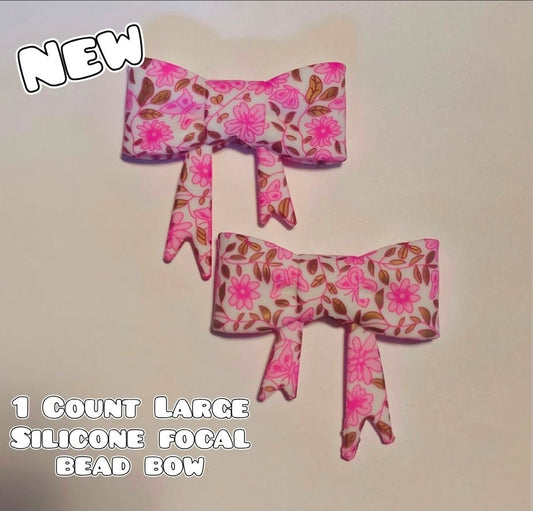 1 Count Large Silicone Printed Bow Focal Beads. Bow beadable accessories