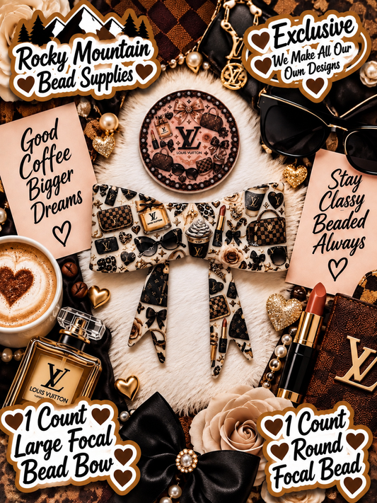 New Shop Exclusive 1 Count Large Silicone Bow Designer LV Brown  1 Count Focal Bead Round