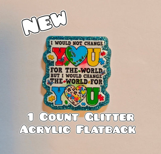 Glitter Acrylic Flatback- Acrylic Planer Resin Charm- Autism