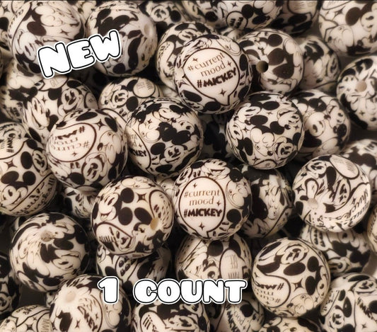 New 1 Count 15mm printed silicone beads Mickey Mouse