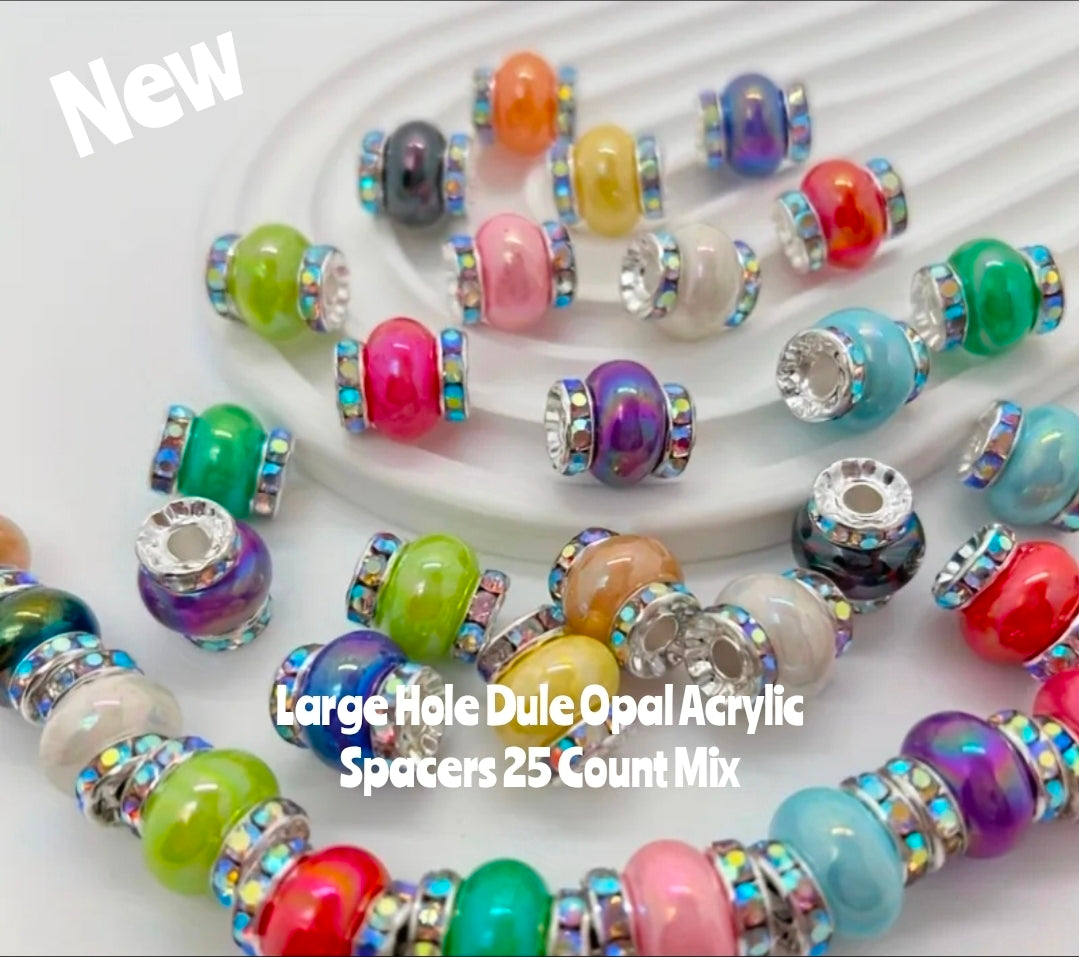 New 25 Count DIY 11MM Large Hole Multi Color Opal Acrylic Dual Spacers Mix Beads Craft Supplies