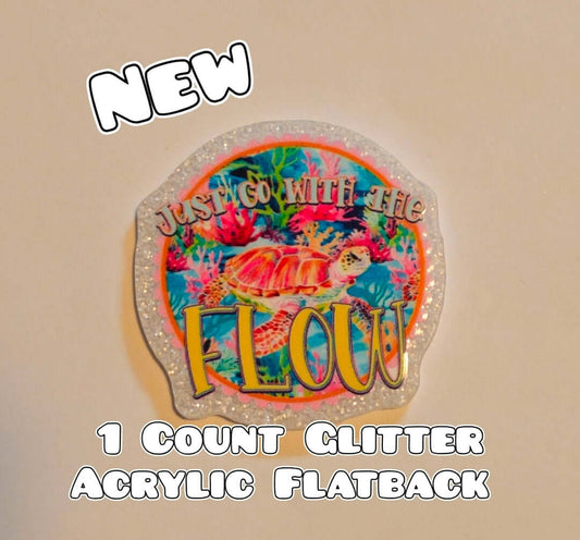 Glitter Acrylic Flatback- Acrylic Planer Resin Charm- Turtle