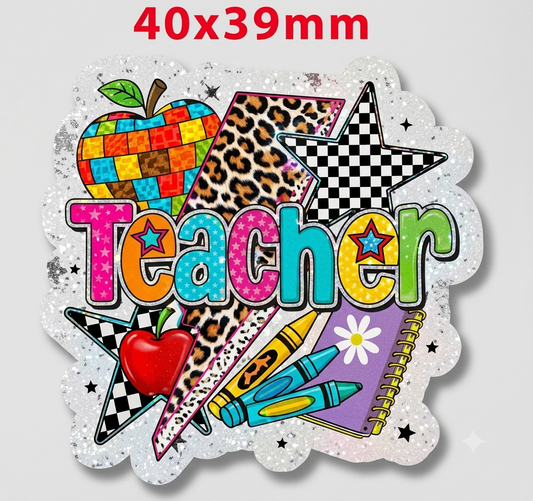 Glitter Acrylic Flatback- Acrylic Planer Resin Charm Teacher