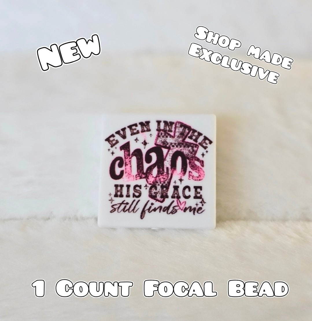 New 1 Count Focal Bead Even in the chaos his grace still finds me.  Pen is example bead only