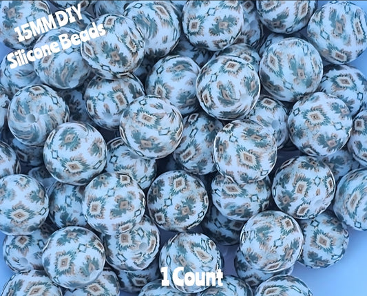 New 1 Count DIY Silicone Beads 15mm printed country western Aztec beadable accessories