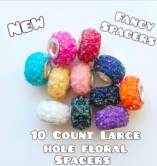 10 Count Fancy Large Hole 14mm Flower Spacer Beads Mix