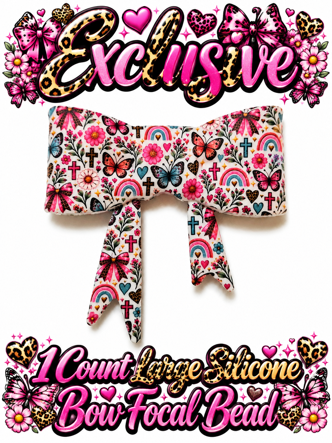New Shop Exclusive 1 Count Large Silicone Bow BUTTERFLY & CROSSES