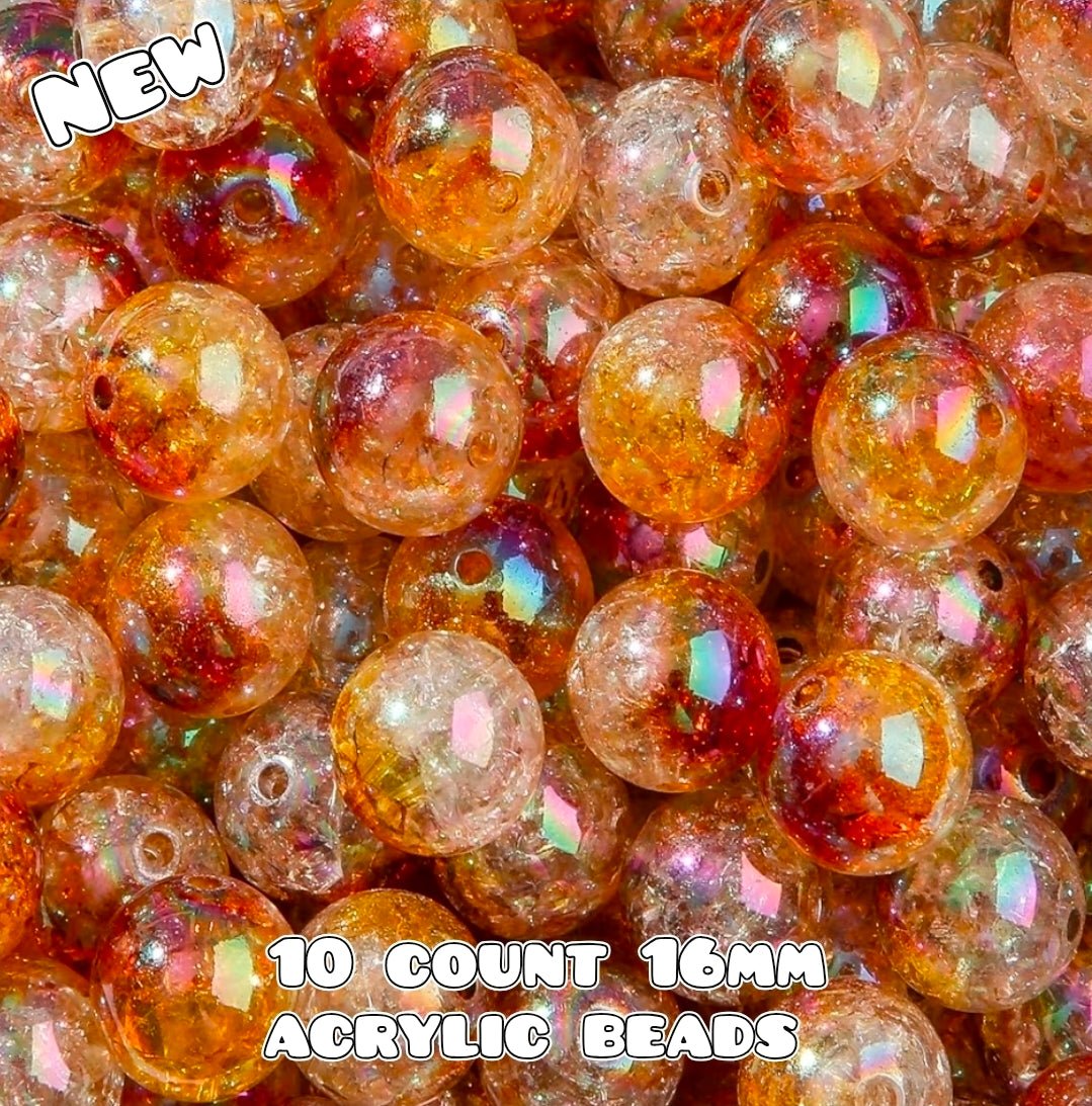 New 10 Count Acrylic 16mm Beads Multi Color Mix Crackle Ombre