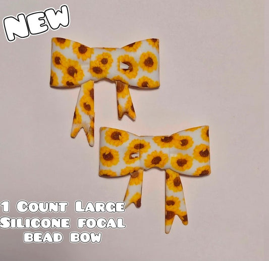 1 Count Large Silicone Printed Bow Focal Beads. Bow beadable accessories