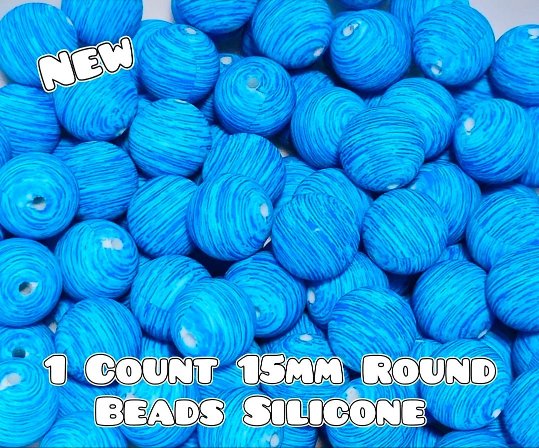 New 1 Count 15mm printed silicone beads OCEANSIDE WAVES