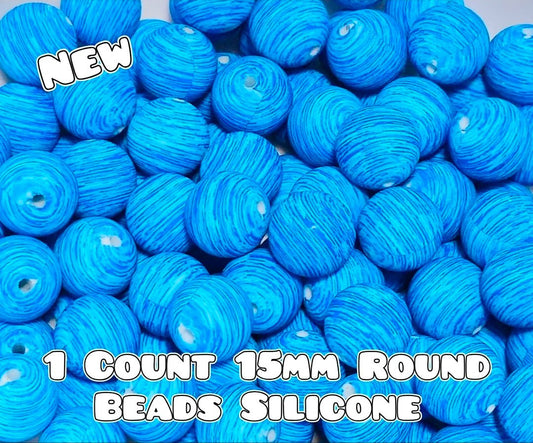 New 1 Count 15mm printed silicone beads OCEANSIDE WAVES
