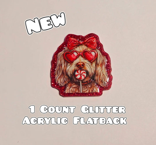 Glitter Acrylic Flatback- Acrylic Planer Resin Charm- Dog