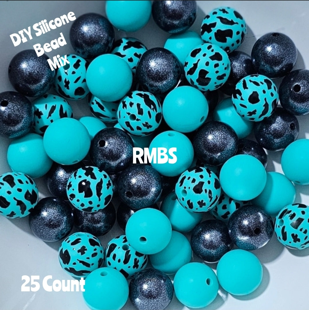 New Teal Bold Cow DIY Silicone Bead Mix 25 count