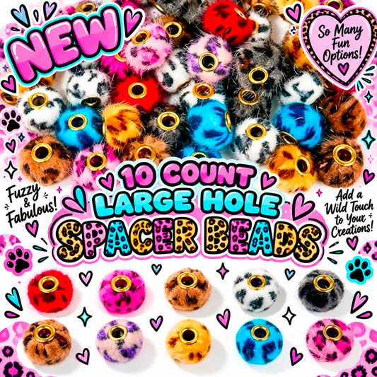 New 10 Count Large Hole 15mm Fuzzy Leopard Spacer Beads