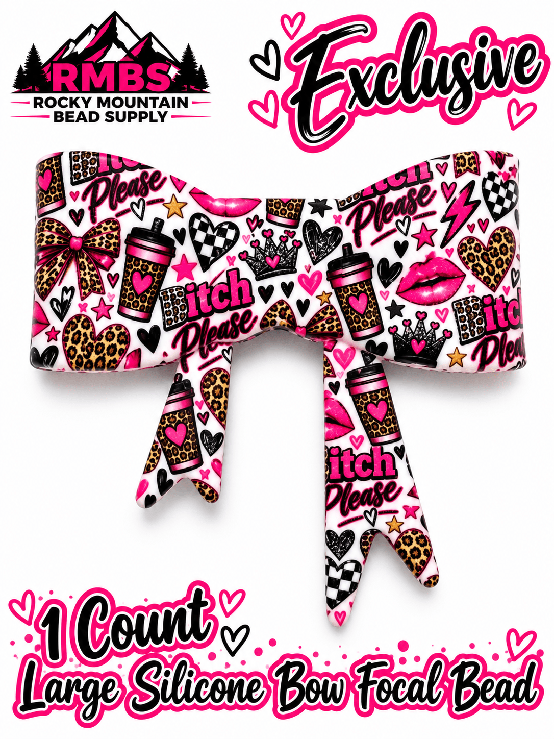 New Shop Exclusive 1 Count Large Silicone Bow BITCH PLEASE
