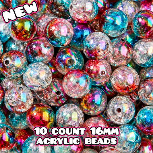 New 10 Count Acrylic 16mm Beads Multi Color Mix Crackle Ombre Christmas Colors
