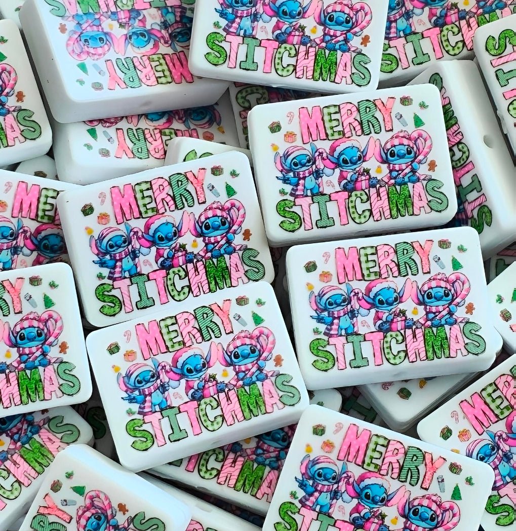 New Shop Made 1 Count Printed Silicone Focal Bead Merry Stitchmas