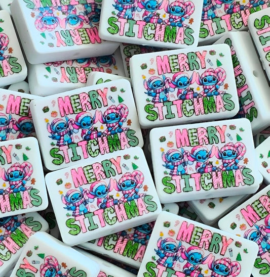 New Shop Made 1 Count Printed Silicone Focal Bead Merry Stitchmas
