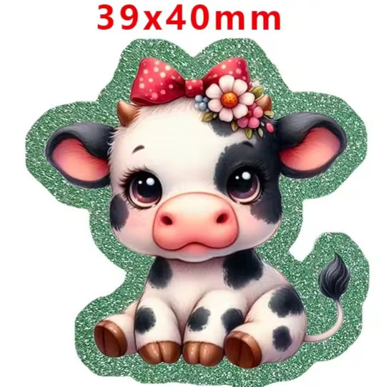 Glitter Acrylic Flatback- Acrylic Planer Resin Charm- Animal Cow