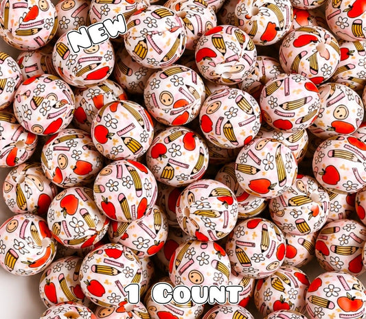New 1 Count DIY Silicone Beads 15mm printed Shop Made School