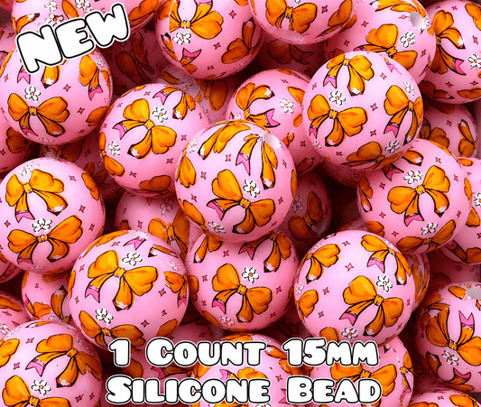 New 1 Count DIY Silicone Beads 15mm printed Pencil Bows