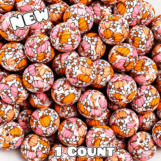 New 1 Count DIY Silicone Beads 15mm printed Shop Made Fall Pumkin Fest
